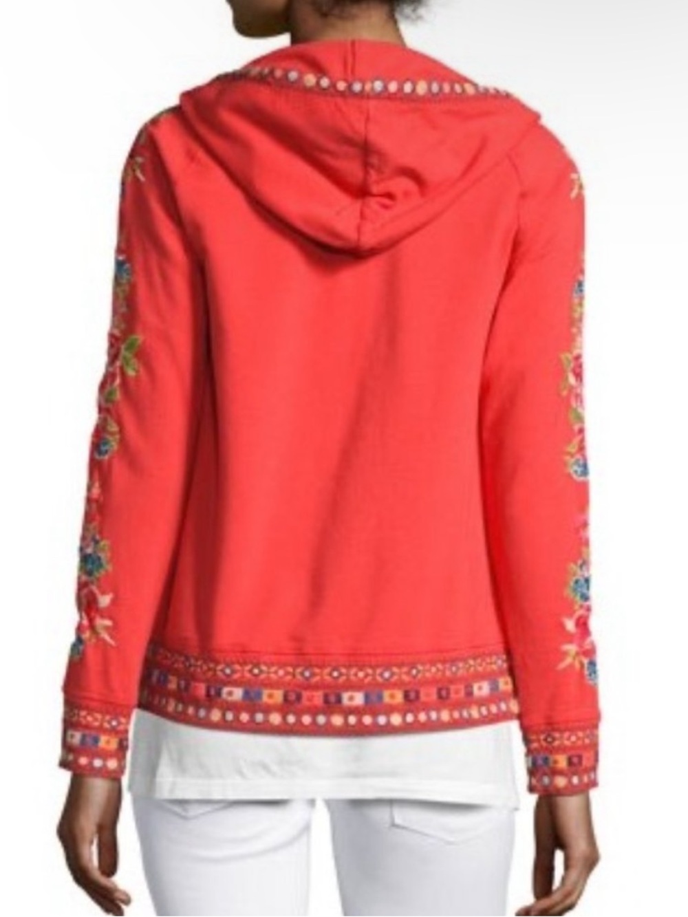 Johnny Was Petite XS Rina Full Zip Hoodie Red Boho Floral Embroidered Colorful - Picture 7 of 10